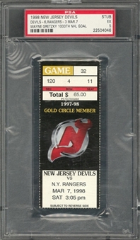 1998 New Jersey Devils vs New York Rangers Ticket Stub from 3/7/98 - Gretzkys 1,000th NHL Goal (PSA/DNA EX 5)